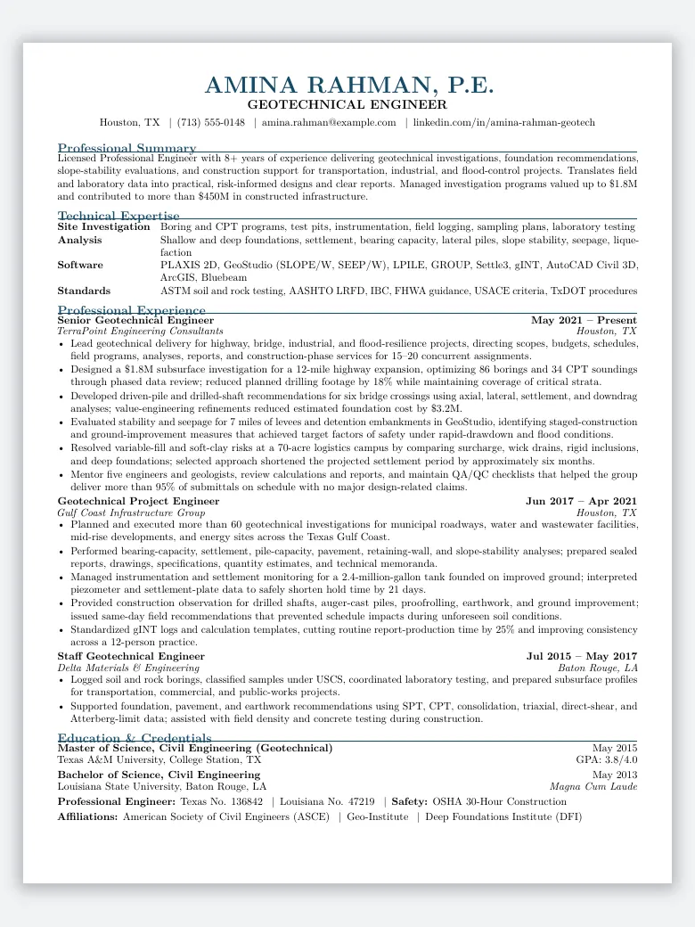 Geotechnical Engineer Resume preview