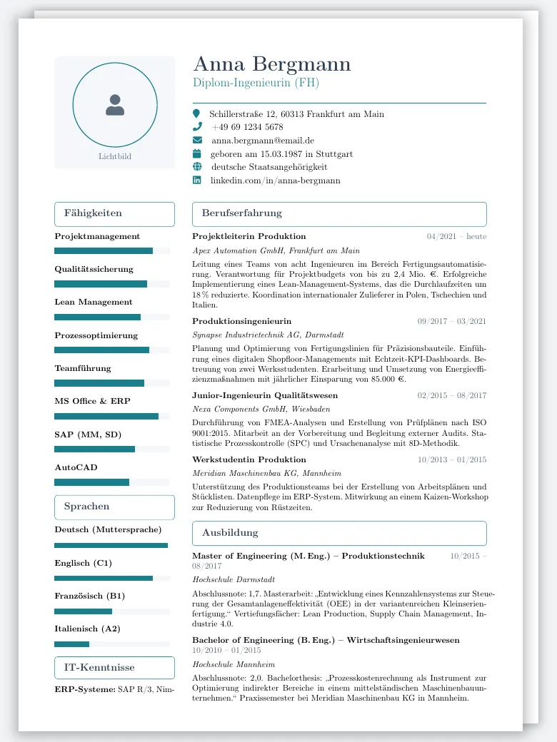 German Lebenslauf CV preview