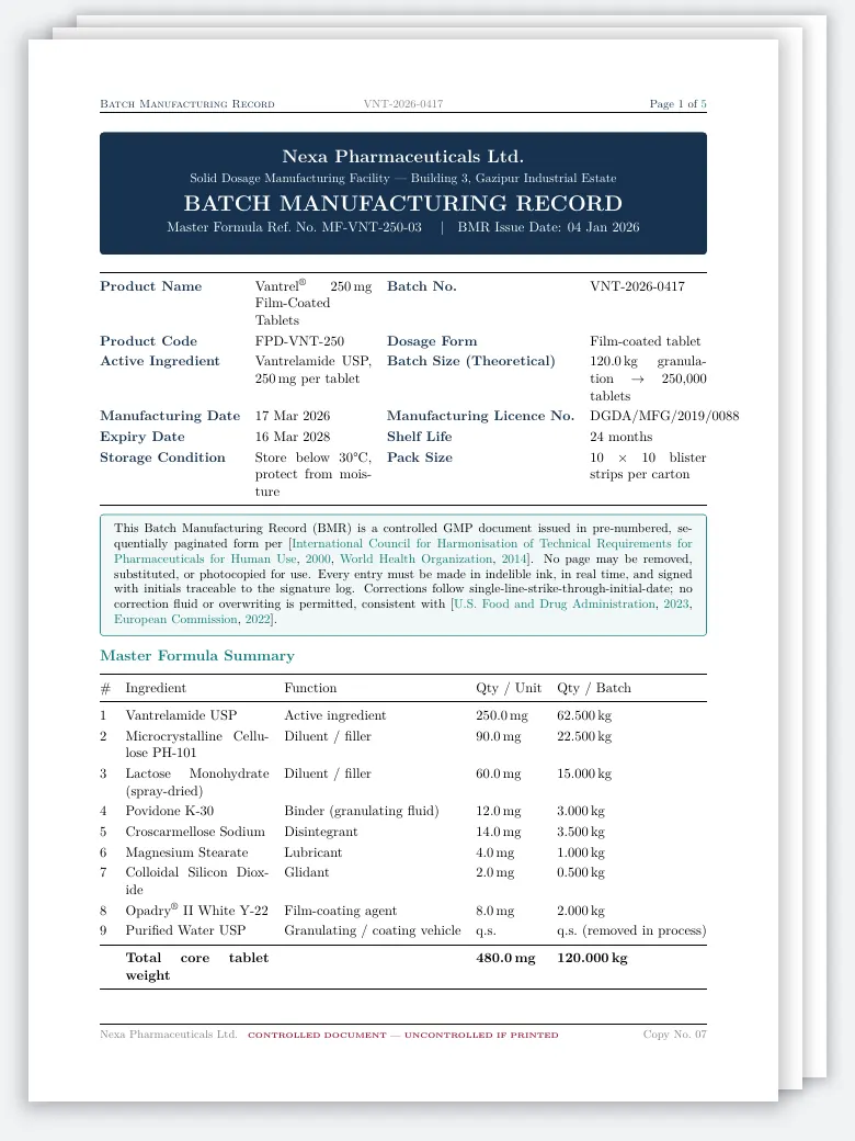 GMP Batch Manufacturing Record preview