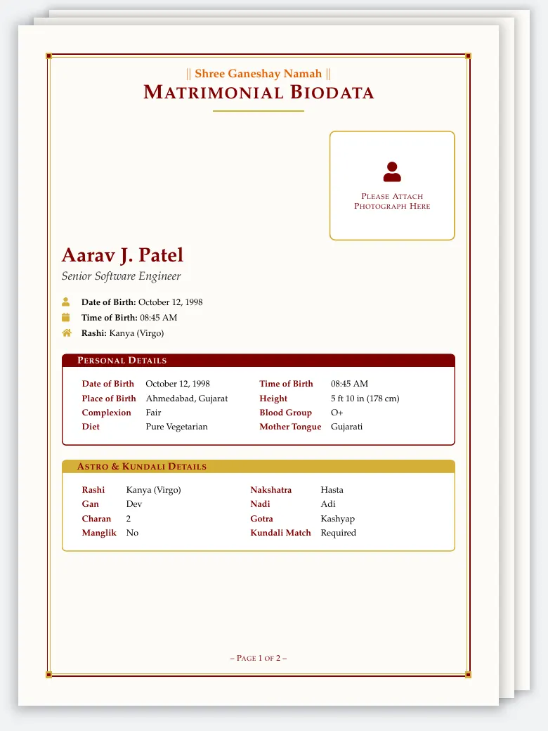 Gujarati Marriage Biodata preview