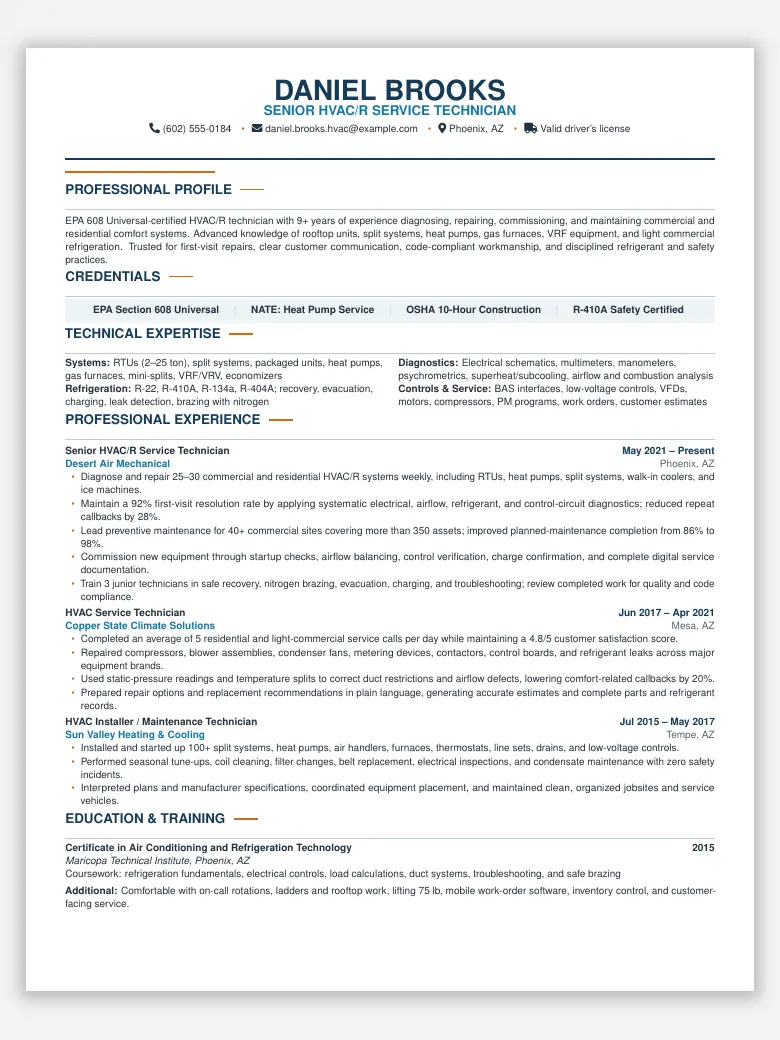 HVAC Technician Resume preview