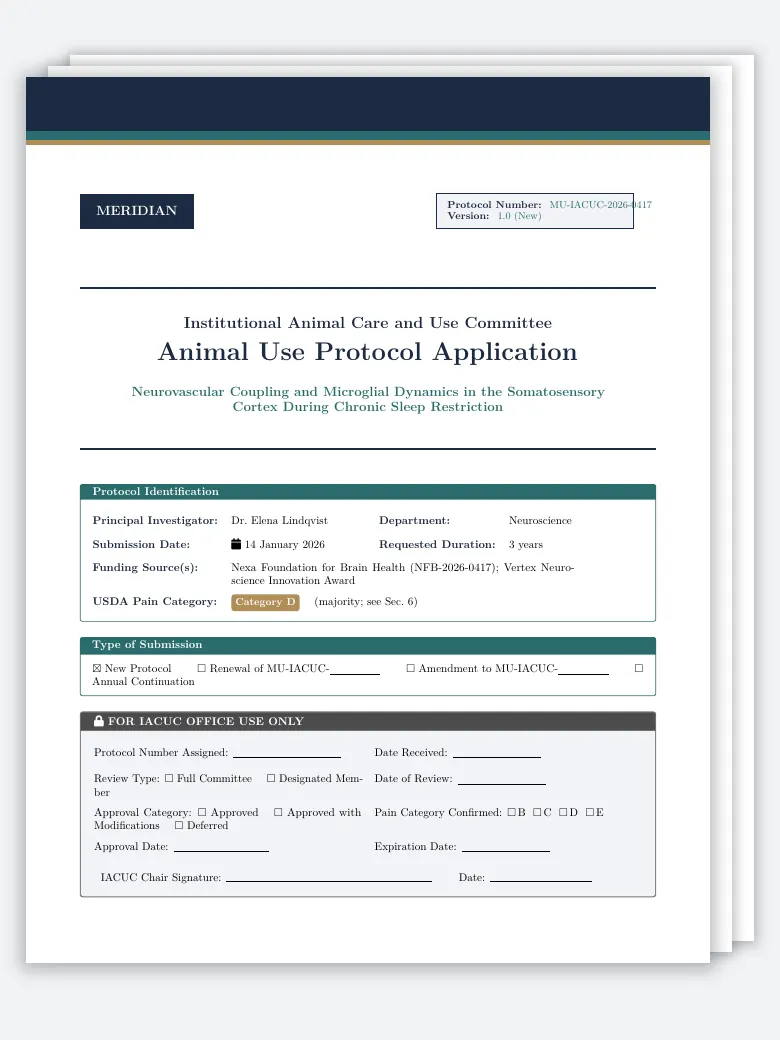 IACUC Animal Use Protocol preview