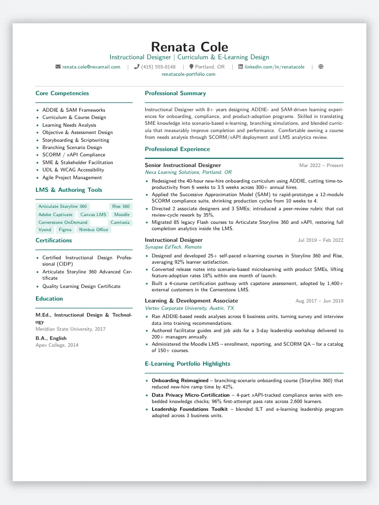 Instructional Designer Resume preview
