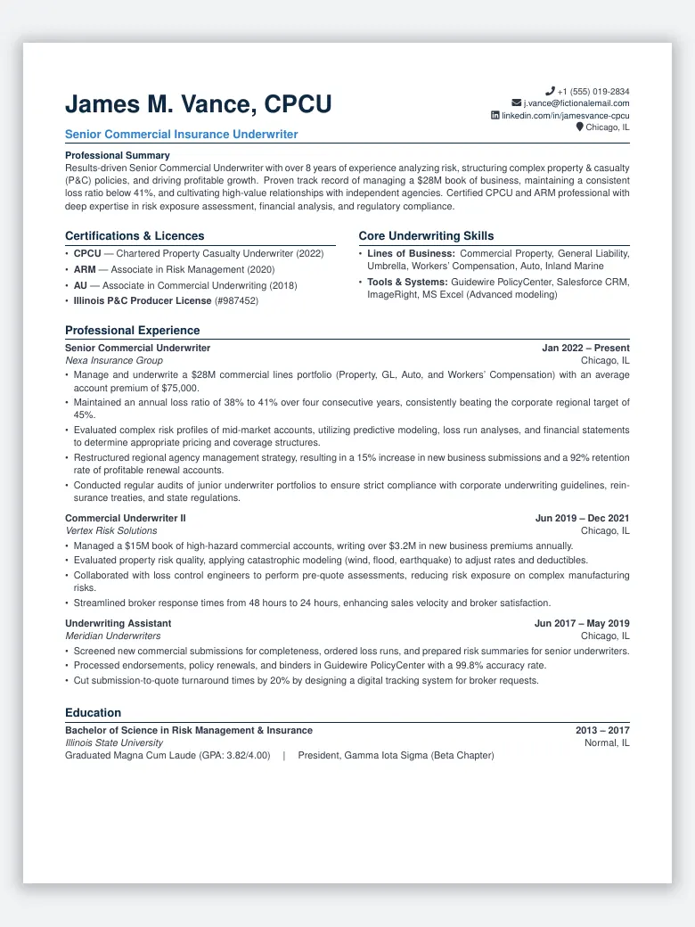 Insurance Underwriter Resume preview