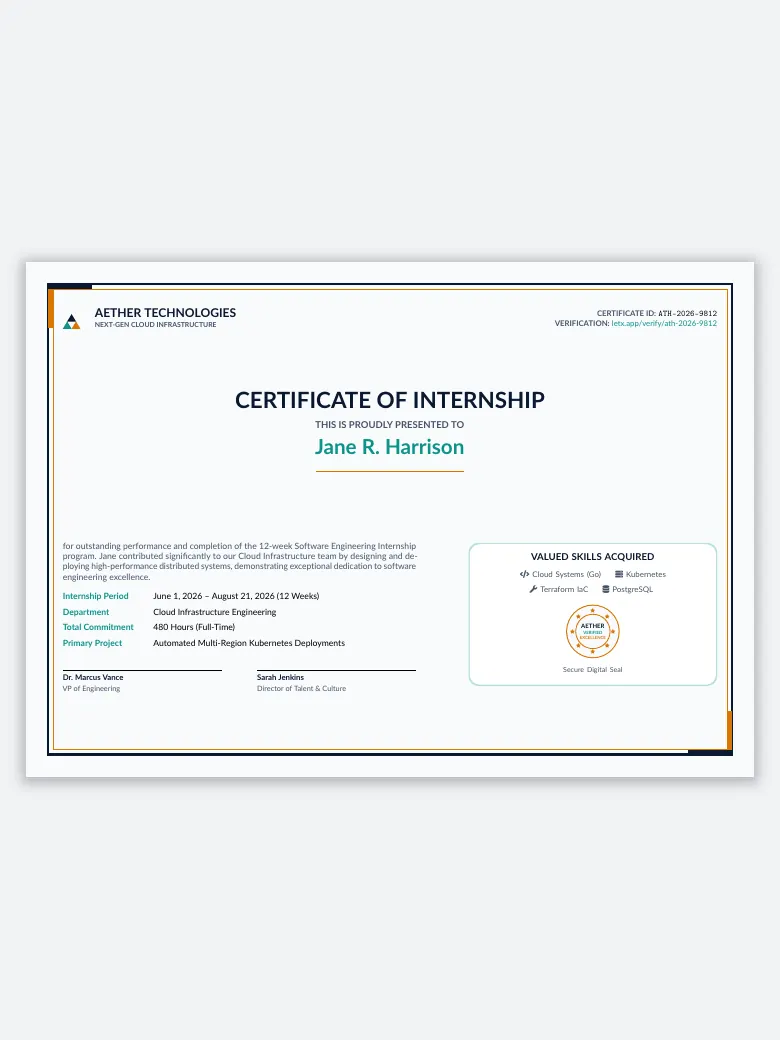 Internship Certificate preview