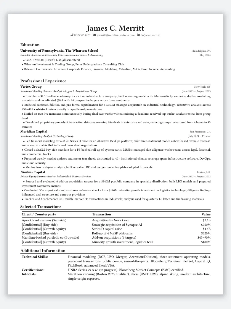Investment Banking Resume preview