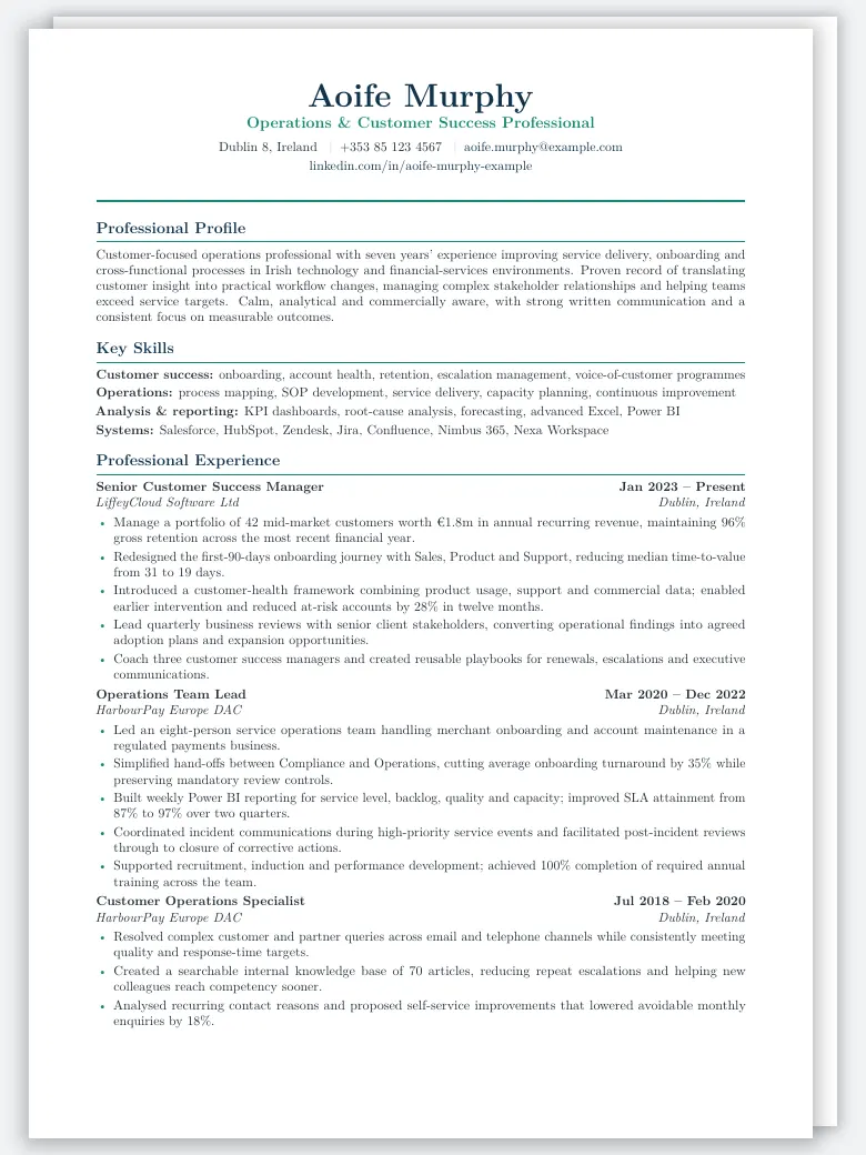 Irish Standard CV preview