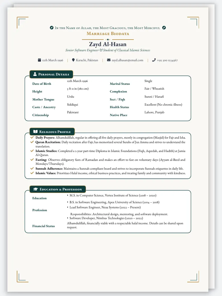 Islamic Marriage Biodata preview
