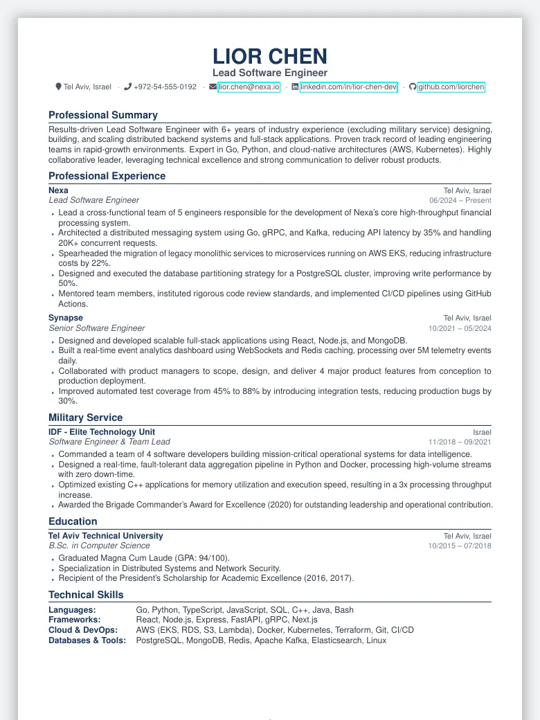 Israeli Standard CV preview