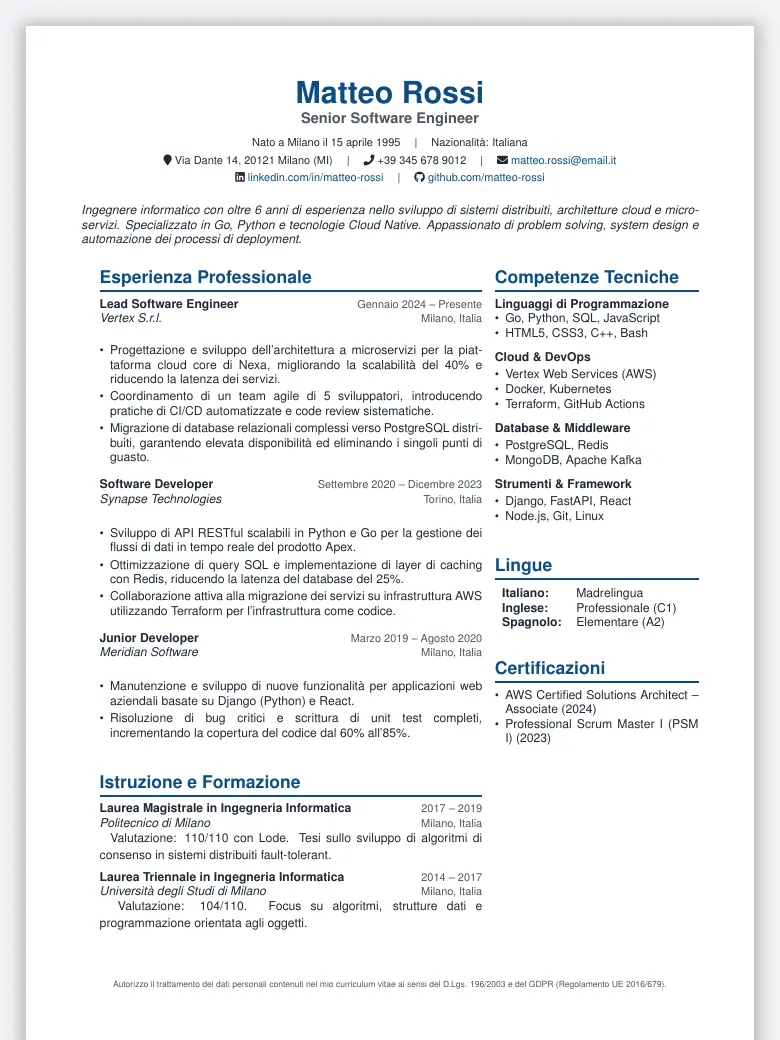 Italian Curriculum Vitae preview