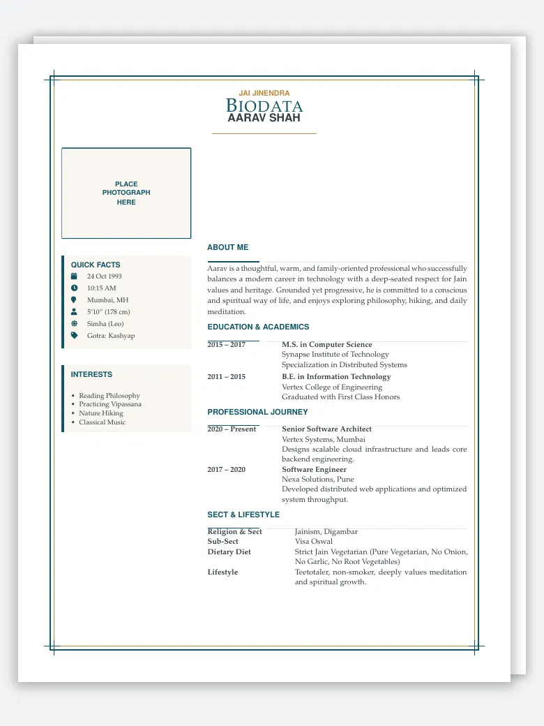 Jain Marriage Biodata preview