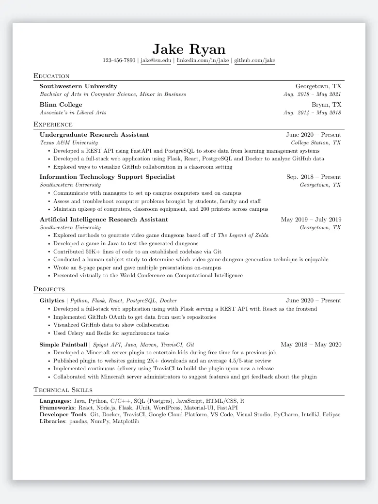Jake's Resume preview