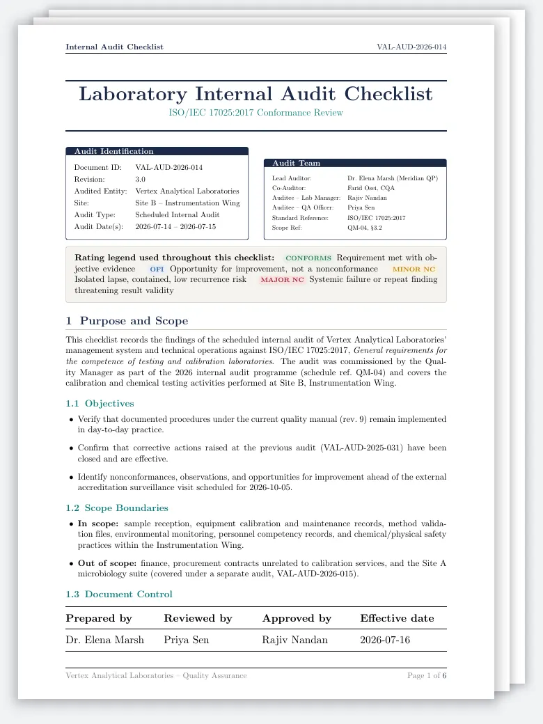 Laboratory Internal Audit Checklist preview