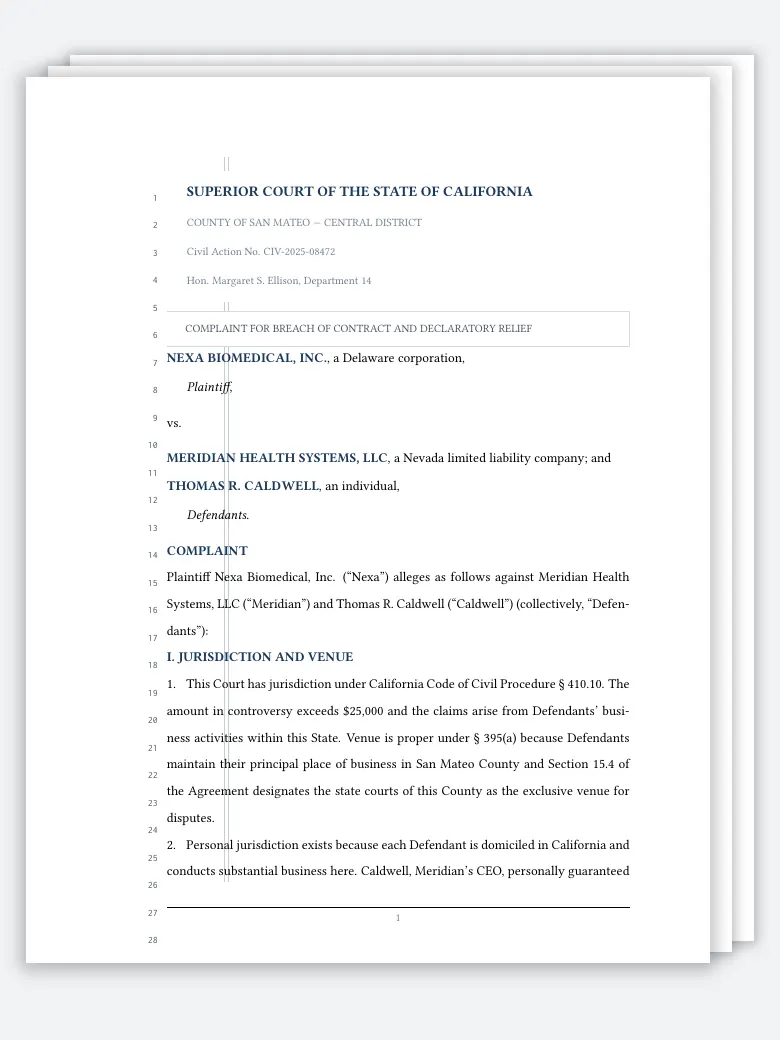 Legal Pleading Paper LaTeX template, first page preview