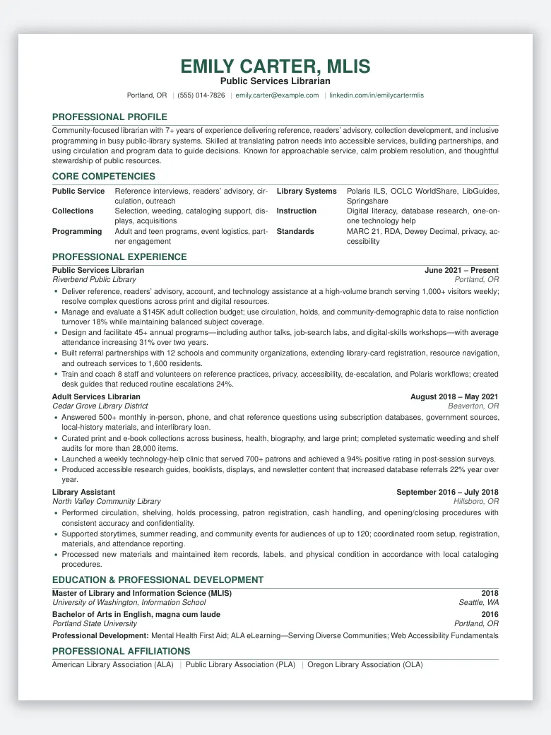 Librarian Resume preview