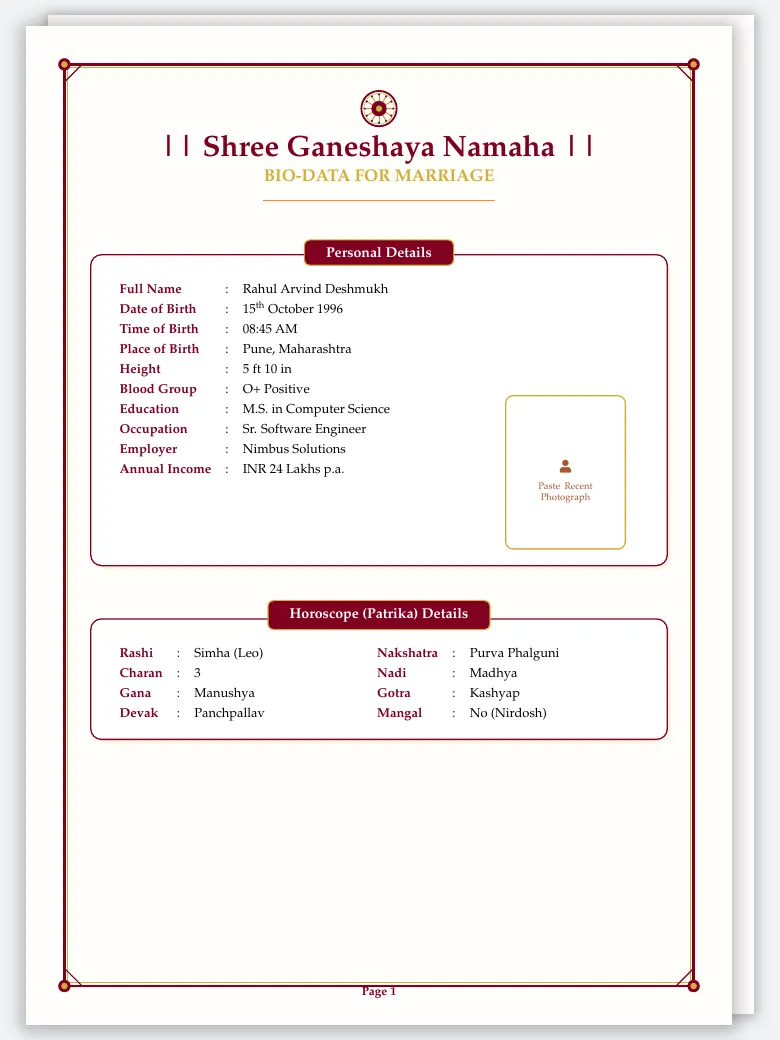 Marathi Marriage Biodata preview