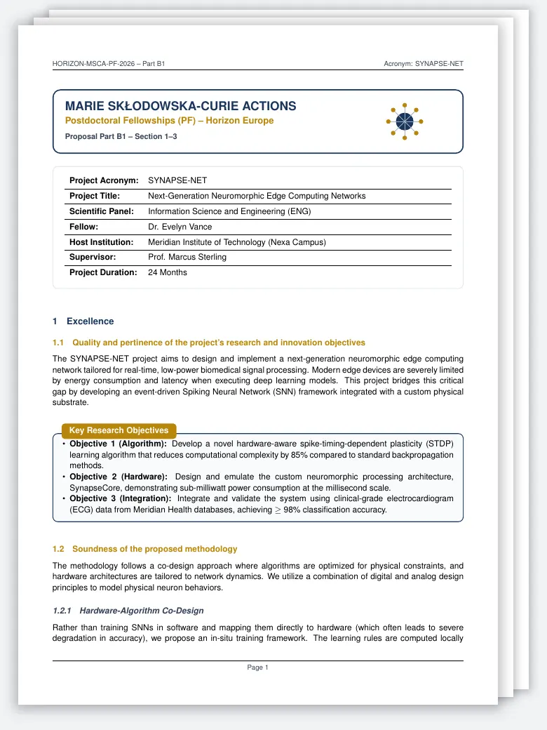 Marie Curie Fellowship LaTeX template, first page preview
