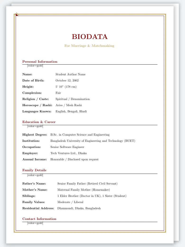 Marriage Biodata preview