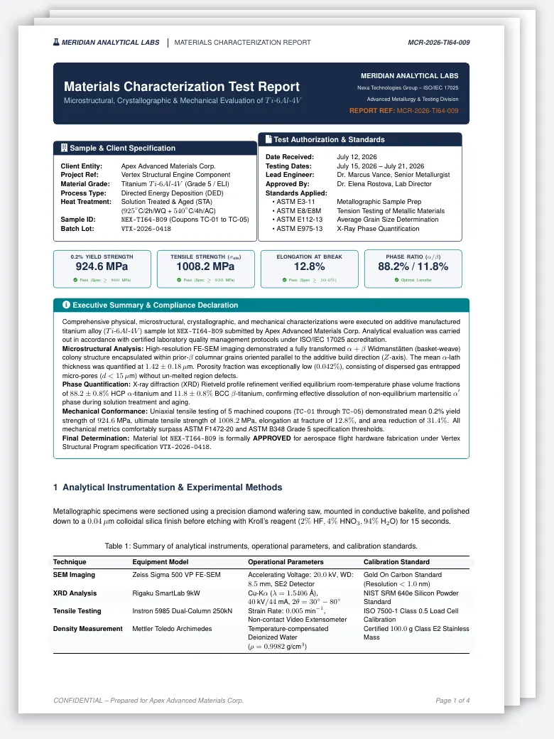 Materials Characterization Test Report LaTeX template, first page preview