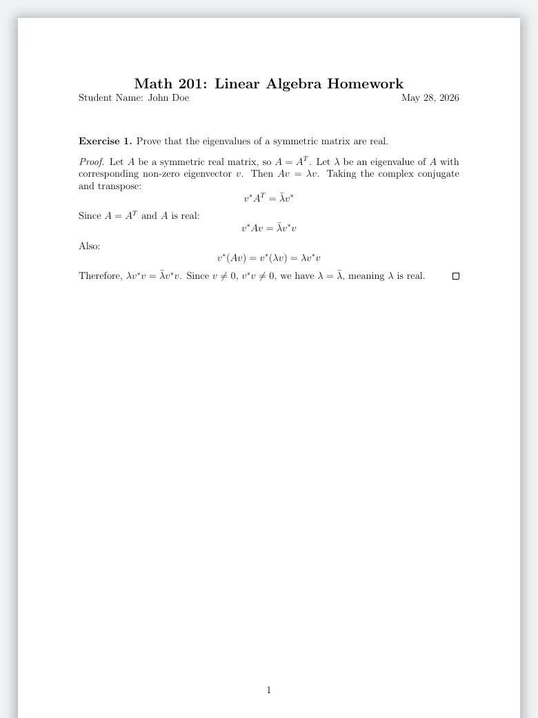 Math Homework Template preview