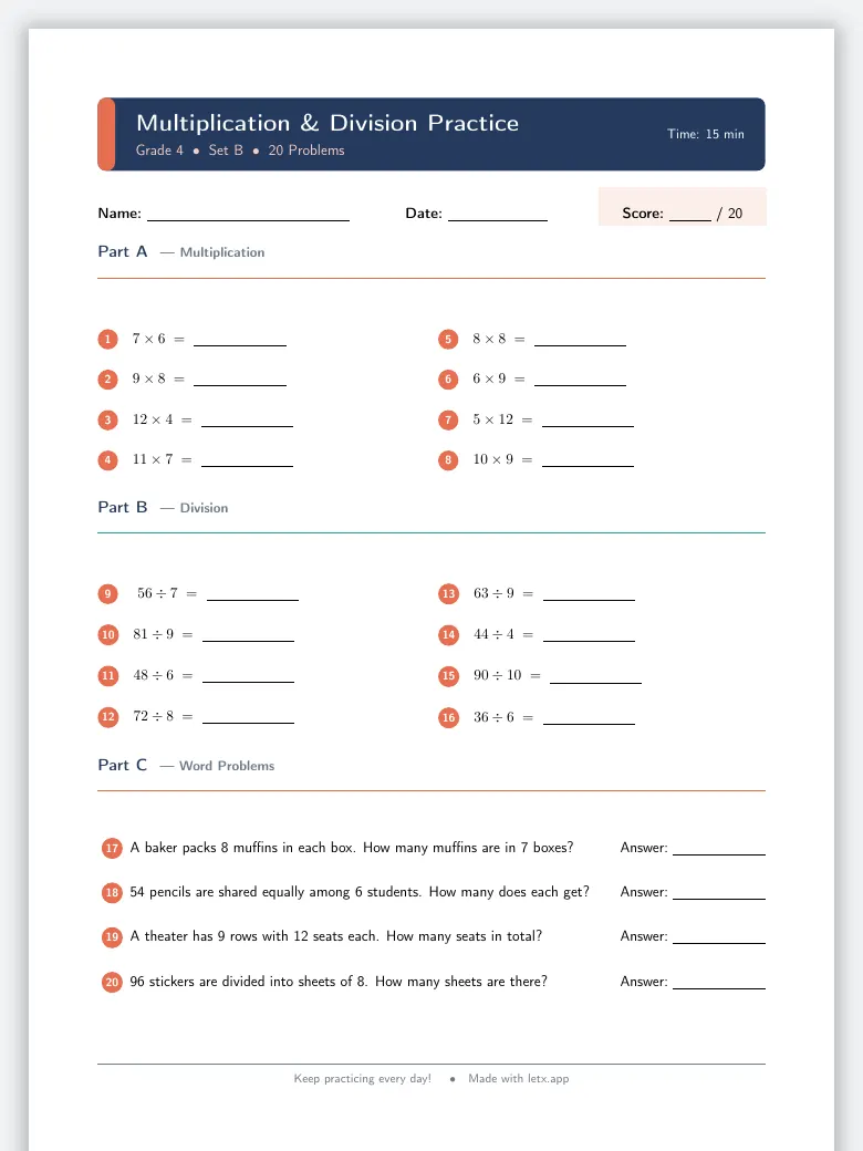 Math Practice Worksheet preview