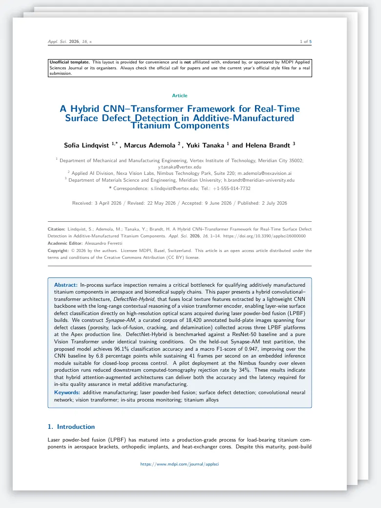 MDPI Applied Sciences Journal Template preview