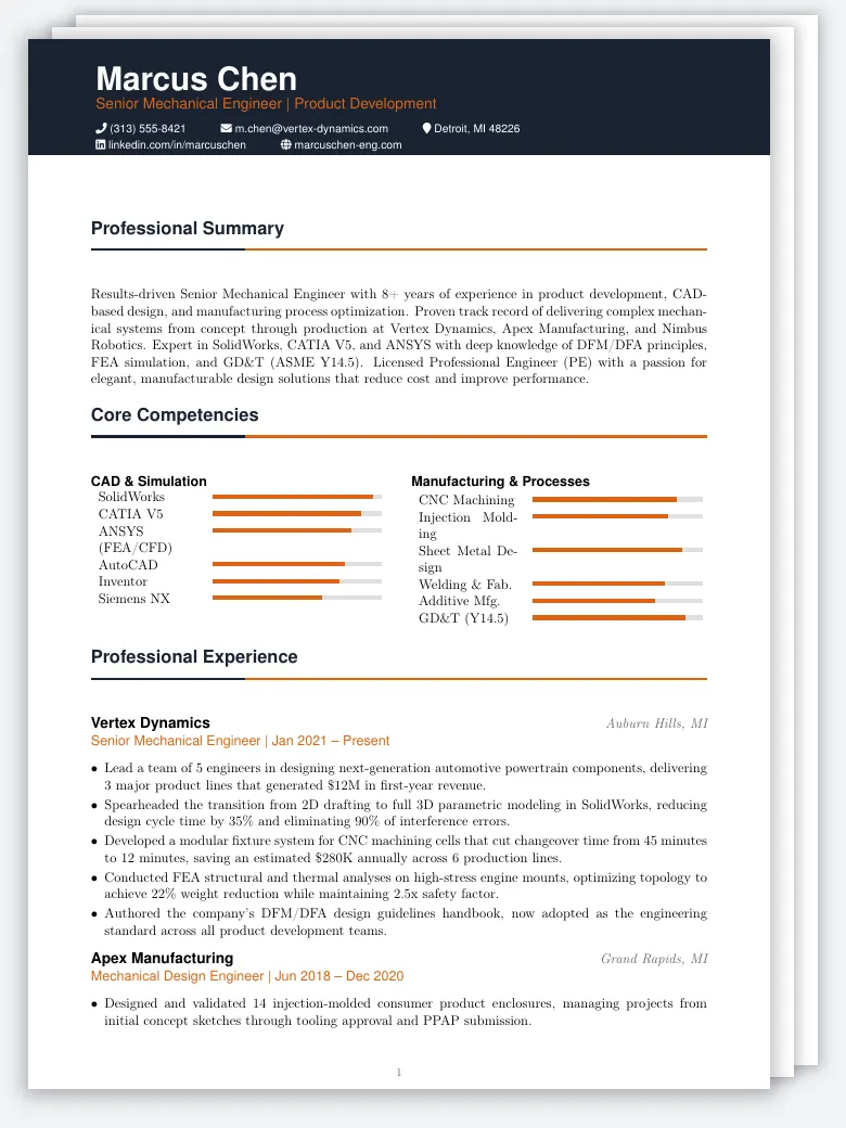 Mechanical Engineer CV preview