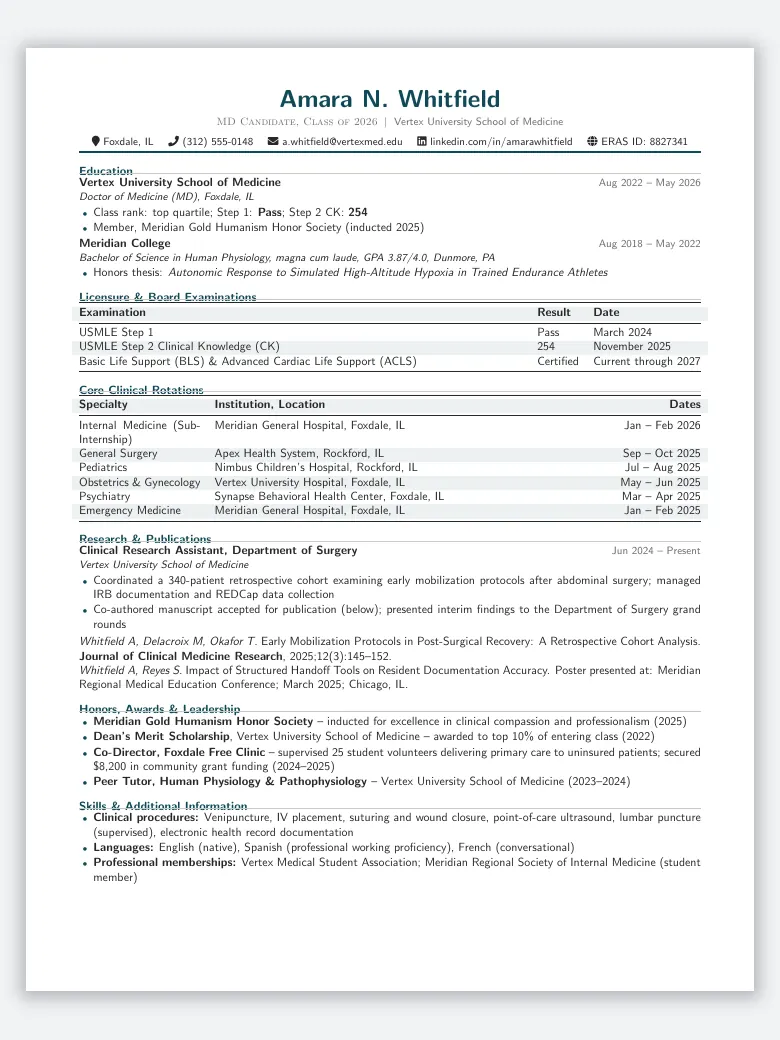 Medical Resident CV preview