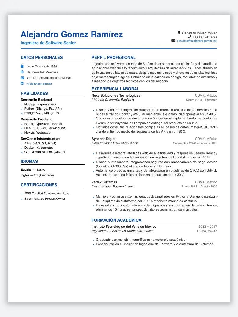 Mexican Curriculum Vitae preview