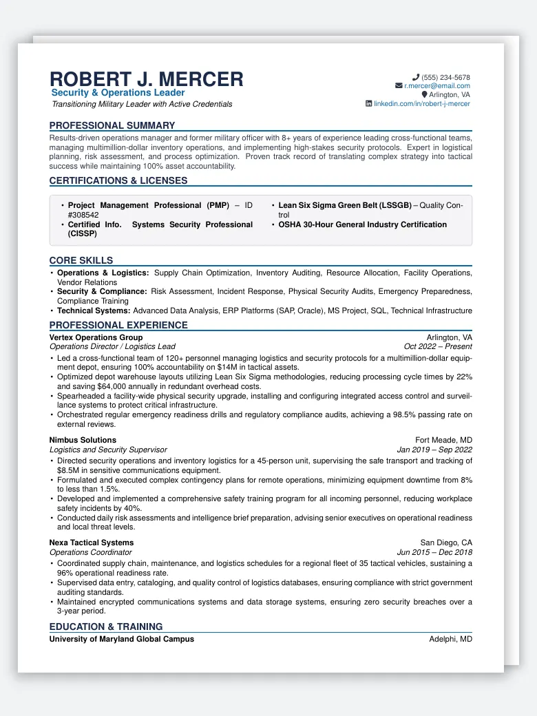 Military to Civilian Resume preview