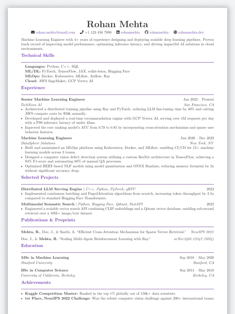 ML / AI Engineer Resume preview