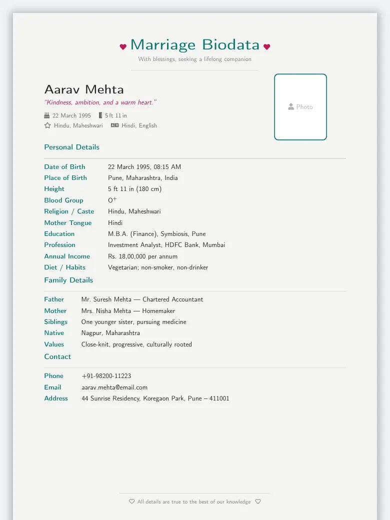 Modern Marriage Biodata preview