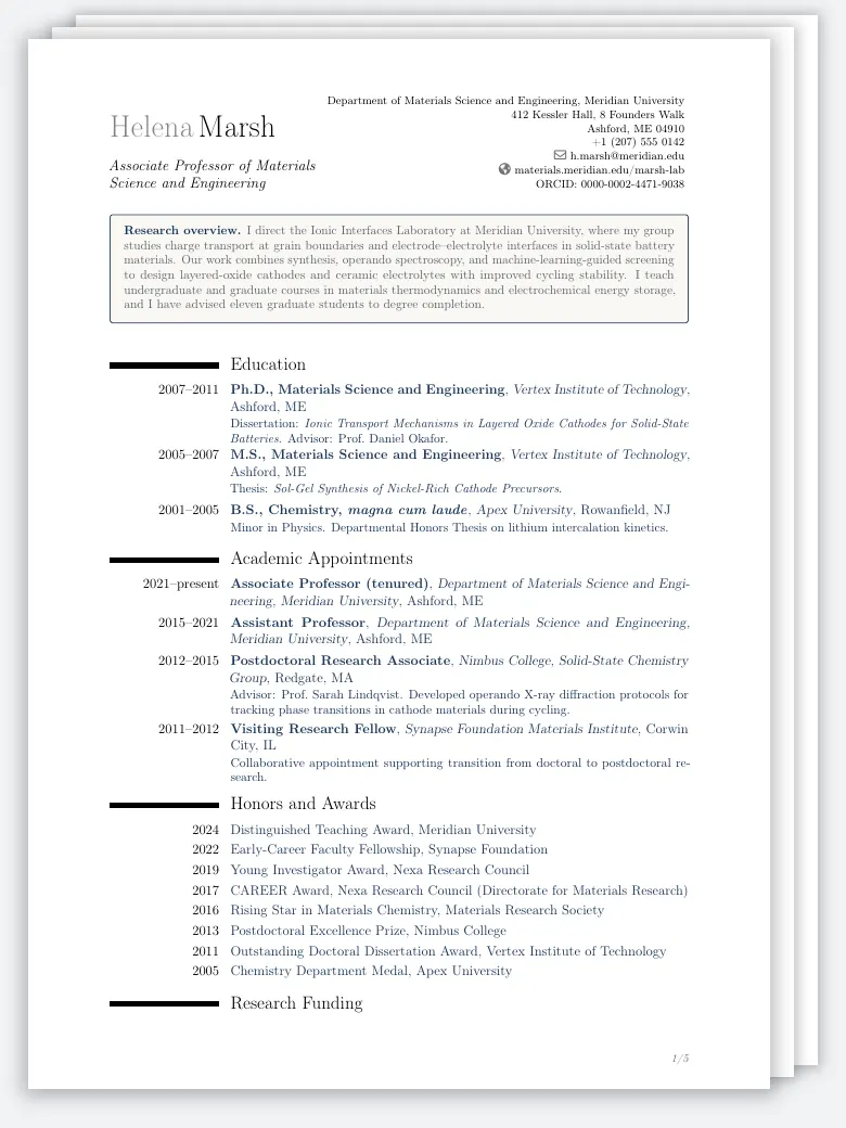 ModernCV Classic Faculty Academic CV LaTeX template, first page preview