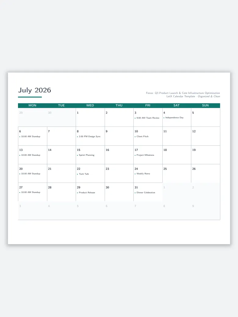 Monthly Calendar preview