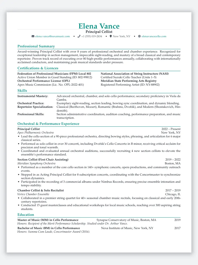 Musician Performance Resume preview