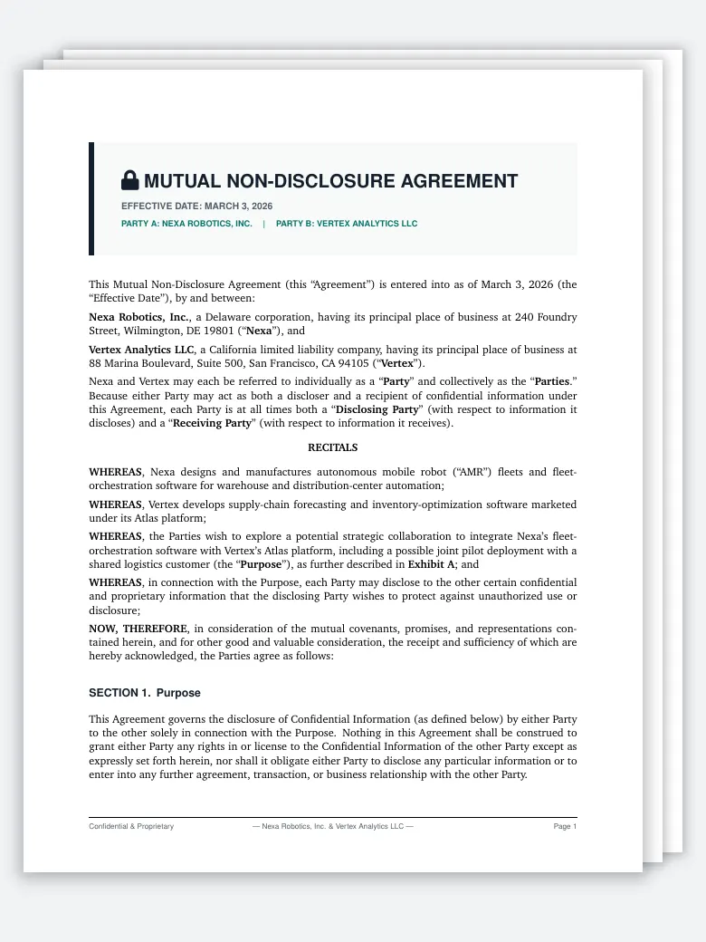 Mutual Non-Disclosure Agreement (MNDA) preview