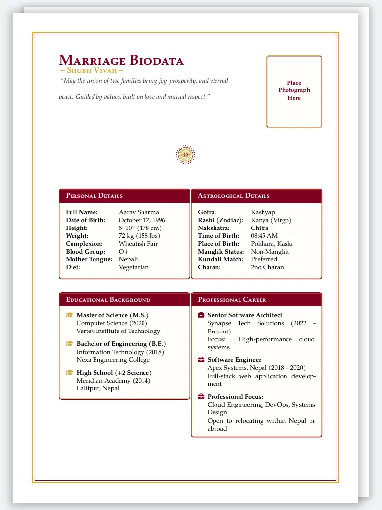 Nepali Marriage Biodata preview