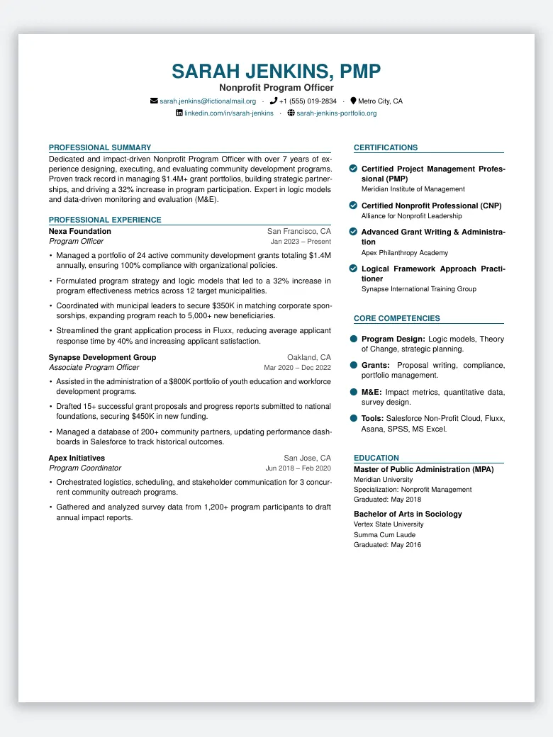 Nonprofit Program Officer Resume preview
