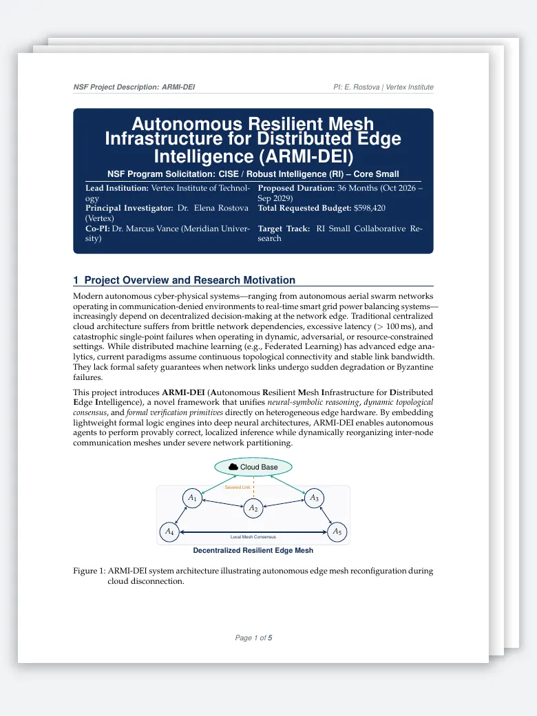 NSF Project Description Template LaTeX template, first page preview