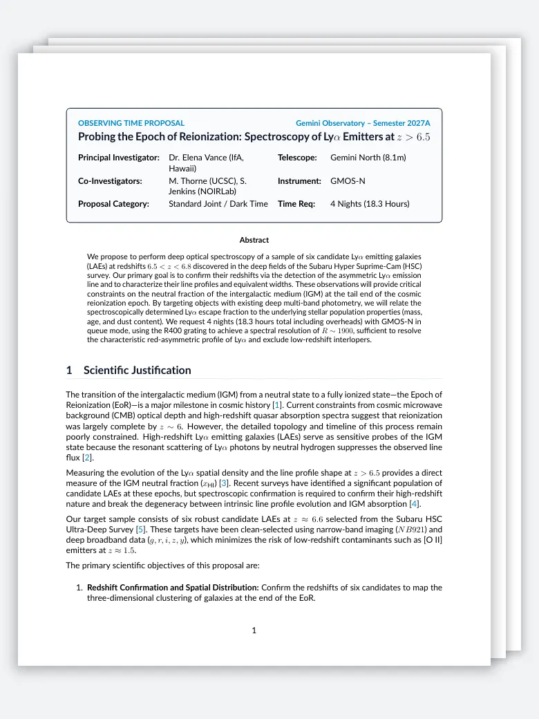 Telescope Observing Proposal preview