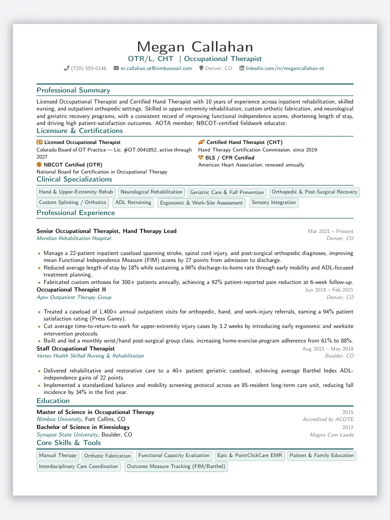 Occupational Therapist Resume preview