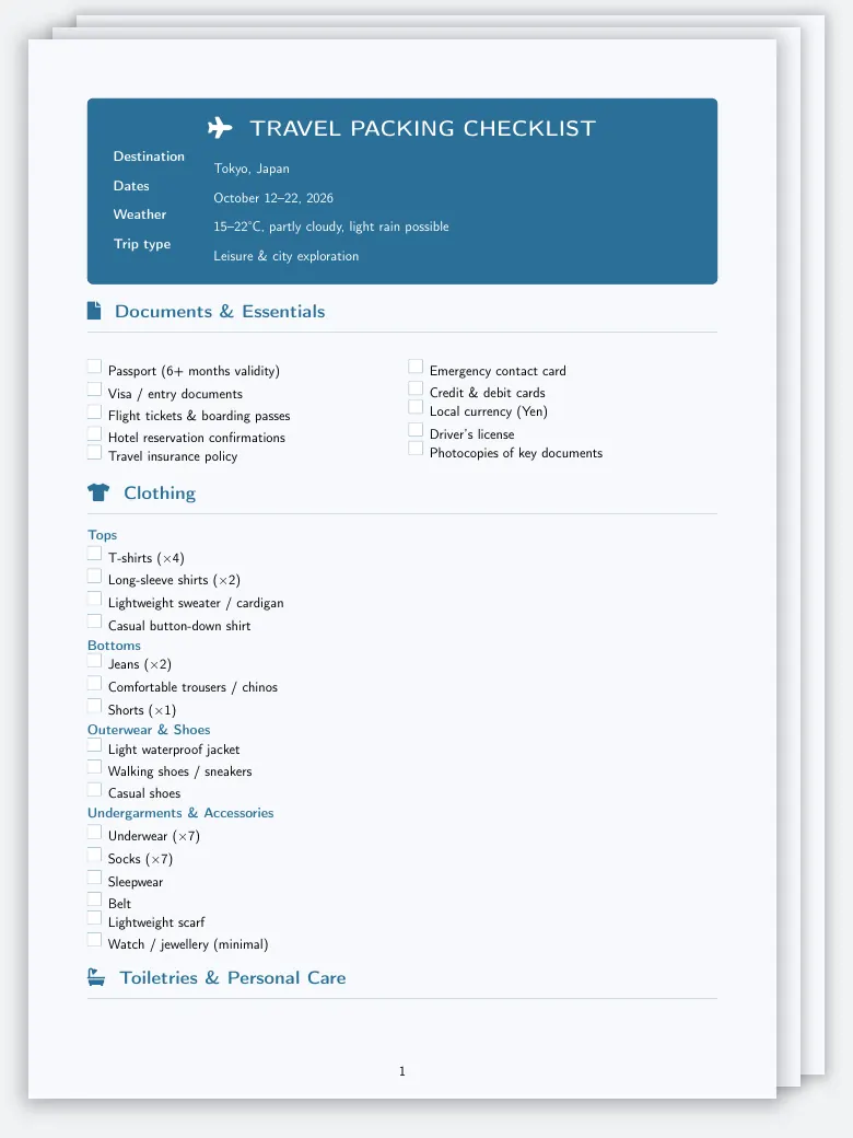 Travel Packing Checklist preview
