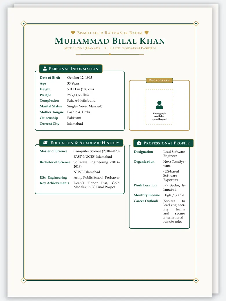 Pakistani Marriage Biodata preview