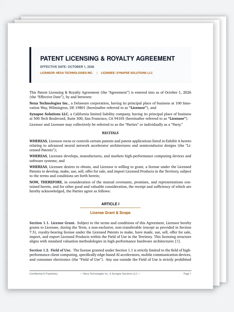 Patent Licensing & Royalty Agreement preview