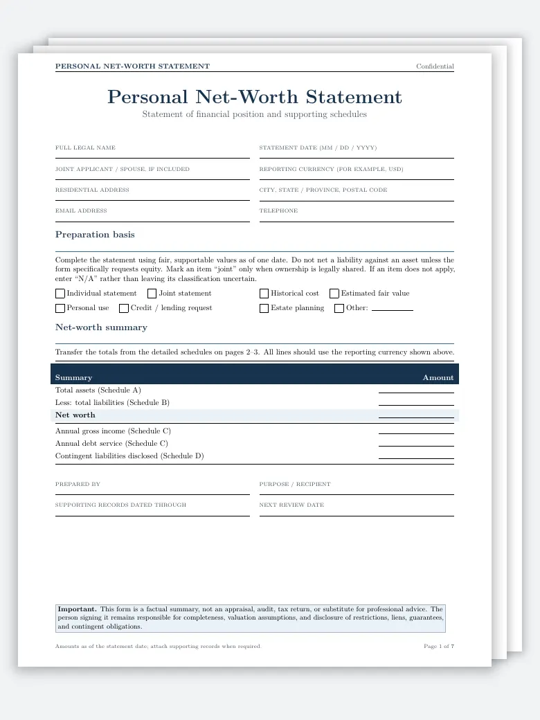 Personal Net Worth Statement preview