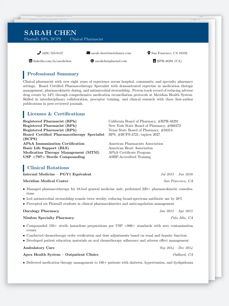 Pharmacist Resume preview