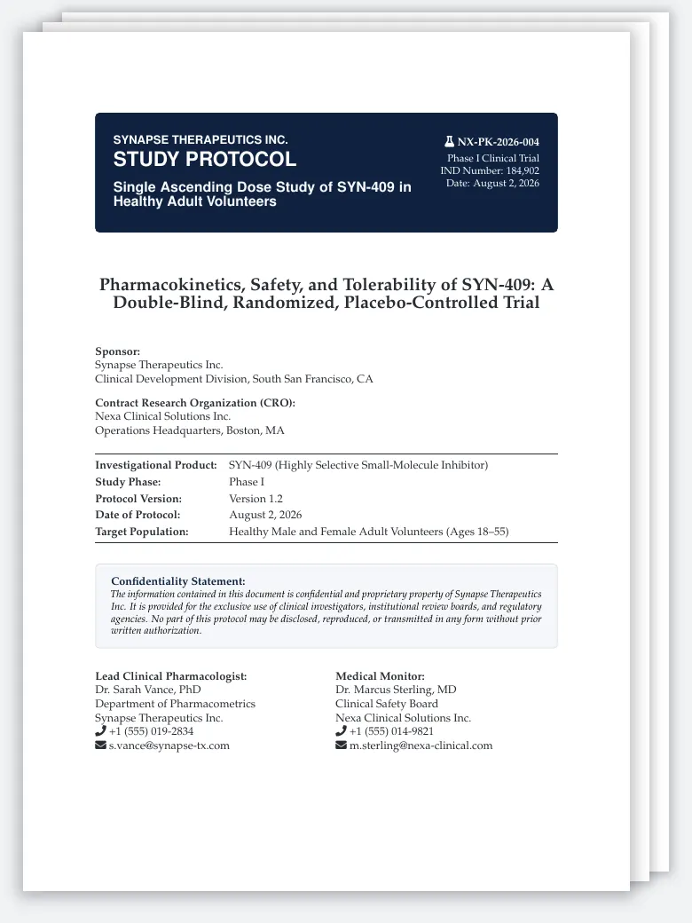 Pharmacokinetics Study Protocol preview