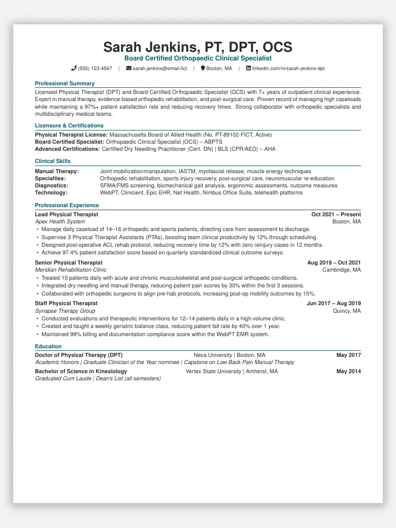 Physical Therapist Resume preview