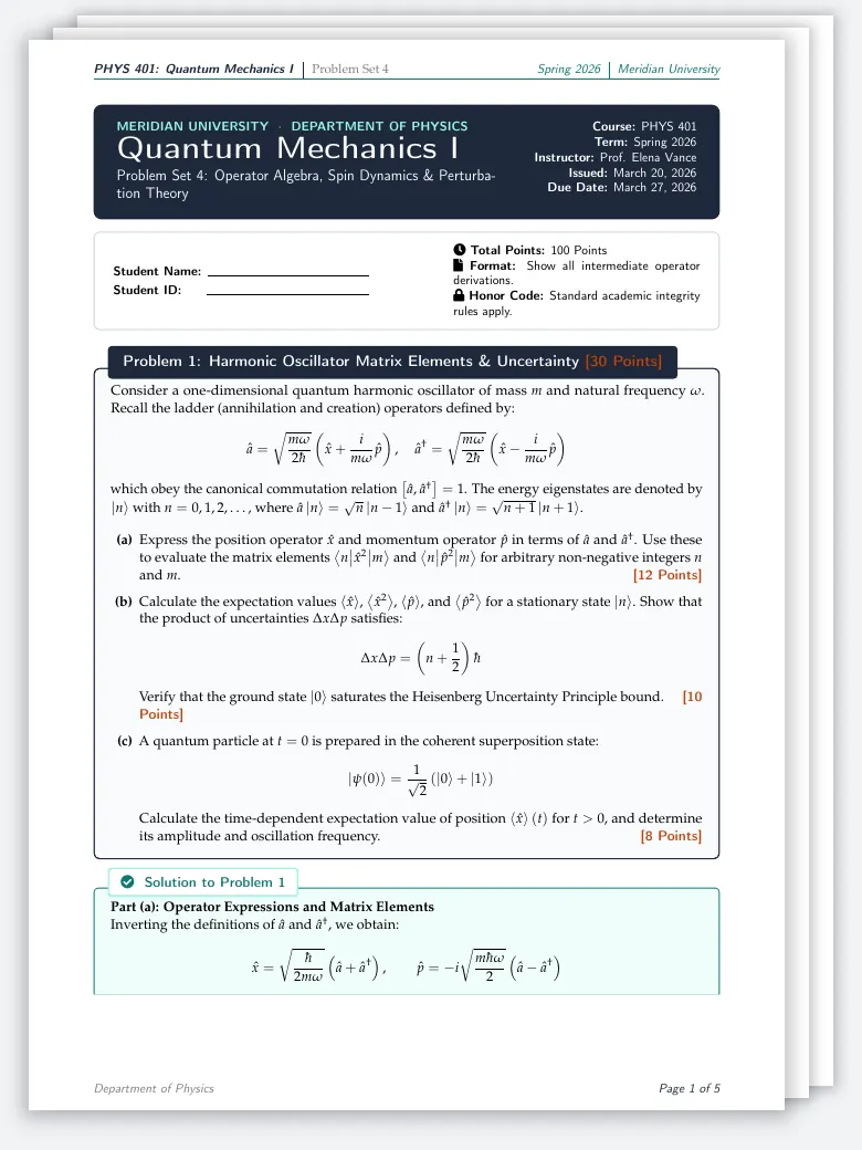 Physics Quantum Mechanics Problem Set preview