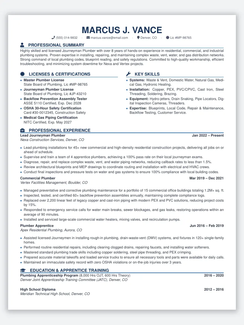 Plumber Trade Resume preview